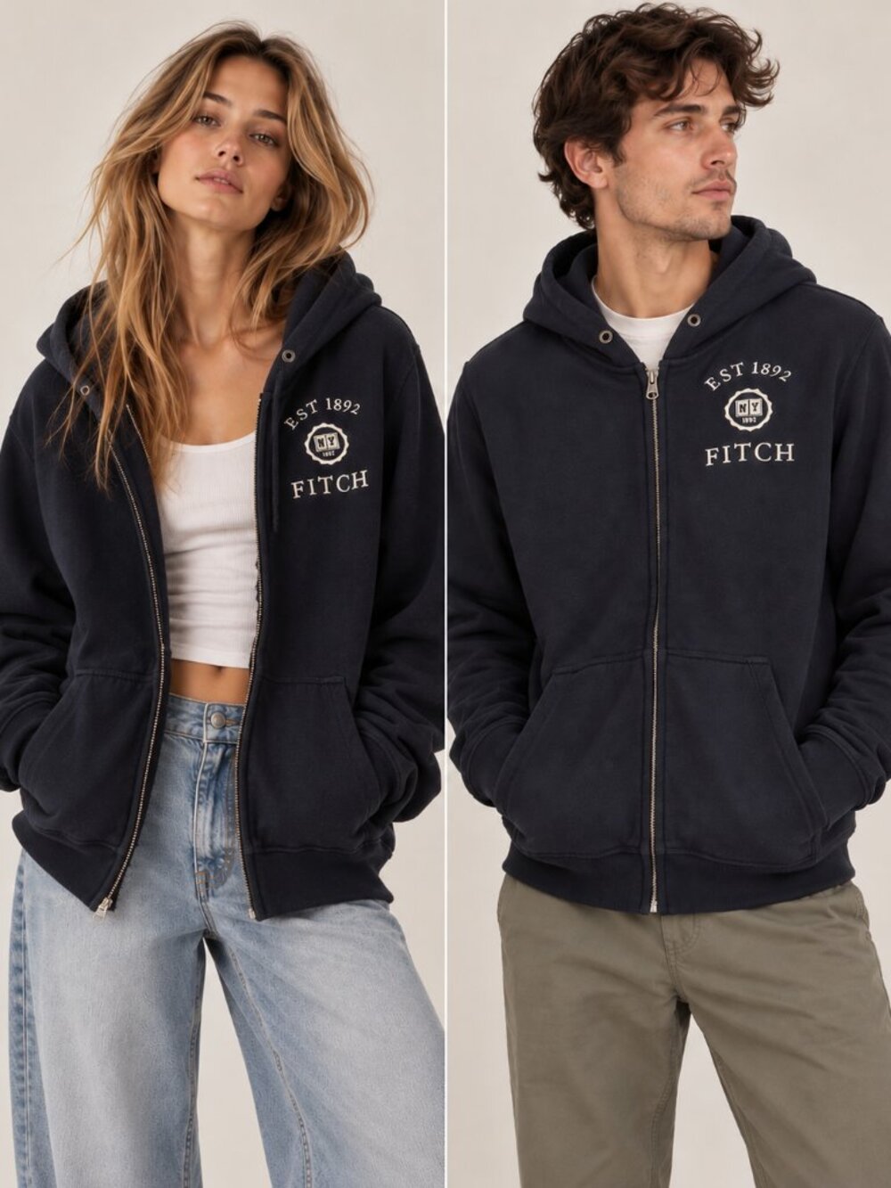 abercrombie & fitch navy y2k oversized zip hoodie men's xs/s unisex